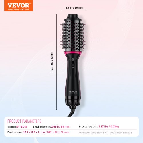 Hair Blow Dryer Brush Dual Voltage Hot Air Styler with 256 Oval Barrel – 65 MM