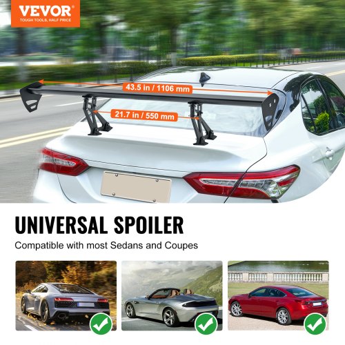 GT Wing Car Spoiler 43.3 inch Universal Spoiler with Single Deck