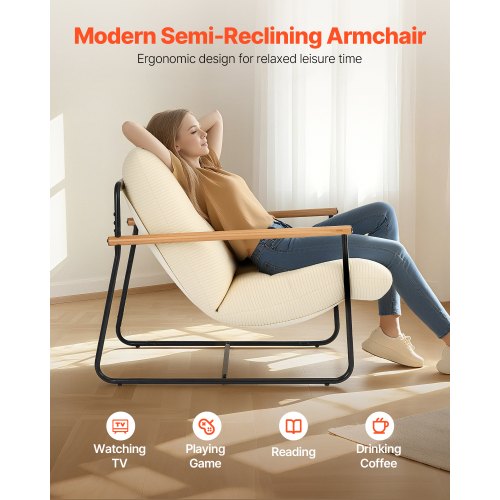 Accent Chair Metal Framed Chair with Wooden Armrests Modern Cozy