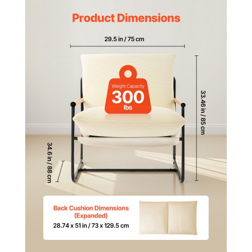 Accent Chair Metal Framed Chair with Wooden Armrests Modern Cozy