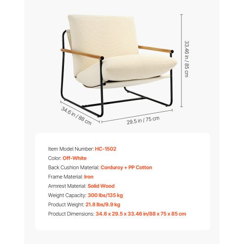 Accent Chair Metal Framed Chair with Wooden Armrests Modern Cozy