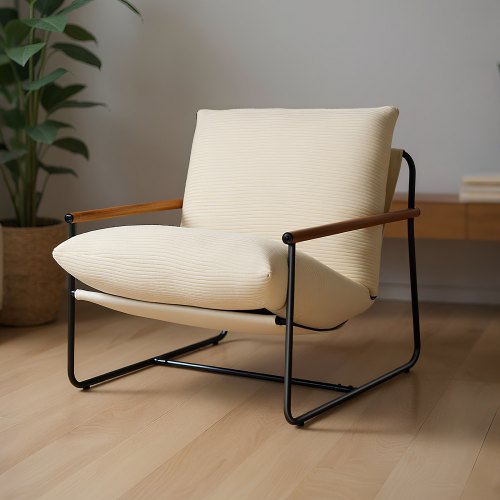 Accent Chair Metal Framed Chair with Wooden Armrests Modern Cozy