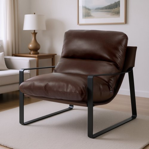 Accent Chair Modern PU Leather Armchair Cozy Upholstered Chair with Soft