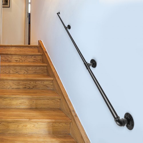 Pipe Stair Handrail 11FT Staircase Handrail 440LBS Load Capacity Carbon