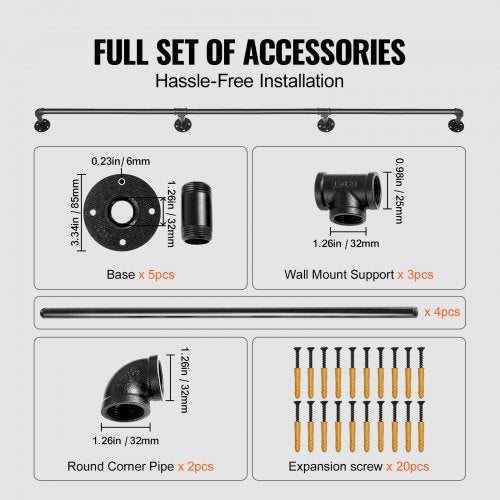 Pipe Stair Handrail 13FT Staircase Handrail 440LBS Load Capacity Carbon