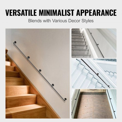 Pipe Stair Handrail 13FT Staircase Handrail 440LBS Load Capacity Carbon