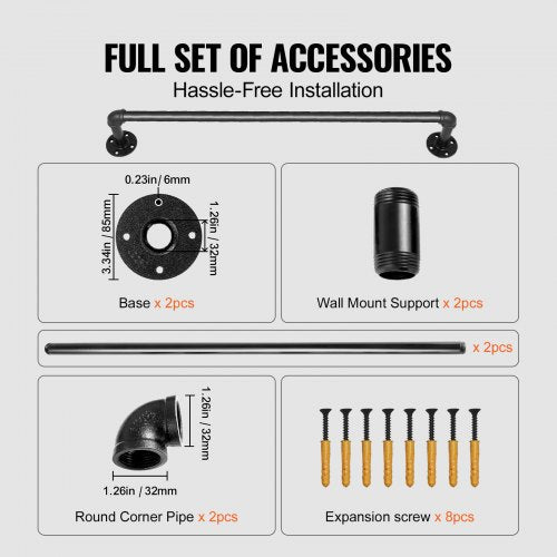 Pipe Stair Handrail 2FT Staircase Handrail 440LBS Load Capacity Carbon