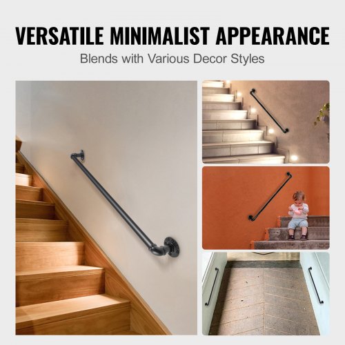 Pipe Stair Handrail 2FT Staircase Handrail 440LBS Load Capacity Carbon