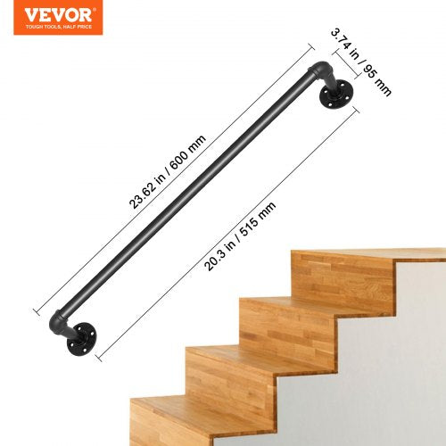 Pipe Stair Handrail 2FT Staircase Handrail 440LBS Load Capacity Carbon
