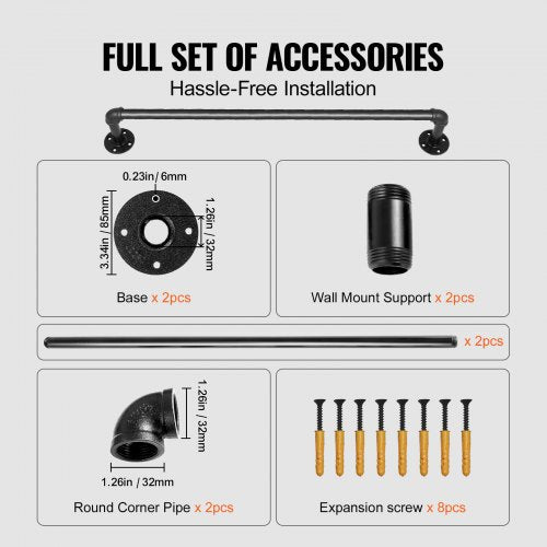 Pipe Stair Handrail 3FT Staircase Handrail 440LBS Load Capacity Carbon