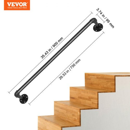 Pipe Stair Handrail 3FT Staircase Handrail 440LBS Load Capacity Carbon