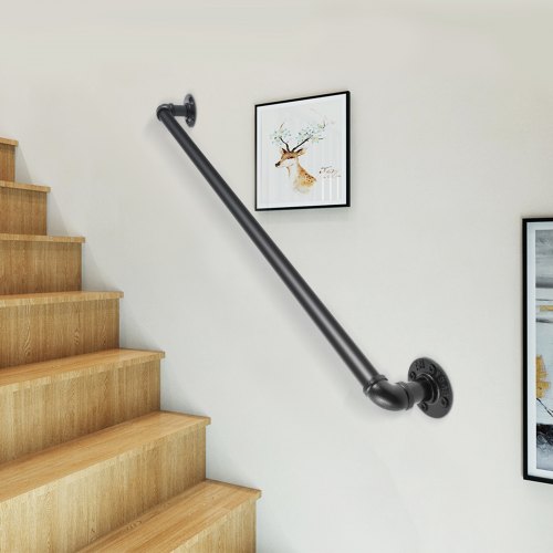 Pipe Stair Handrail 3FT Staircase Handrail 440LBS Load Capacity Carbon