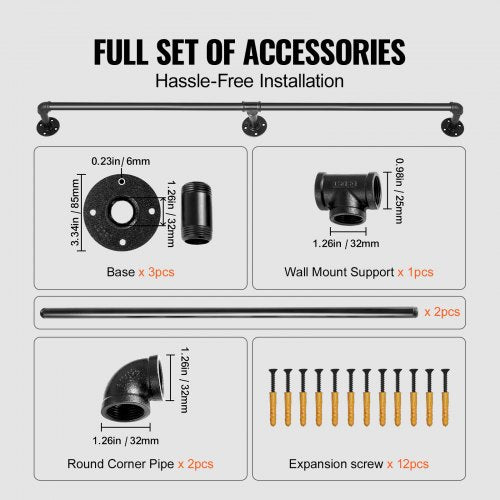 Pipe Stair Handrail 4FT Staircase Handrail 440LBS Load Capacity Carbon