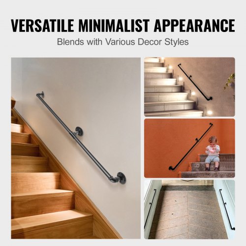 Pipe Stair Handrail 4FT Staircase Handrail 440LBS Load Capacity Carbon