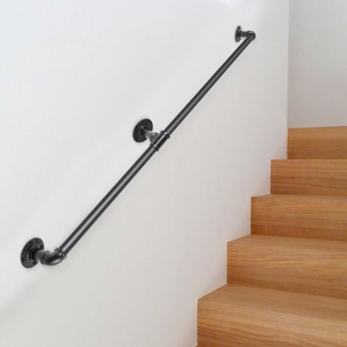 Pipe Stair Handrail 4FT Staircase Handrail 440LBS Load Capacity Carbon