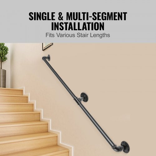 Pipe Stair Handrail 6FT Staircase Handrail 440LBS Load Capacity Carbon