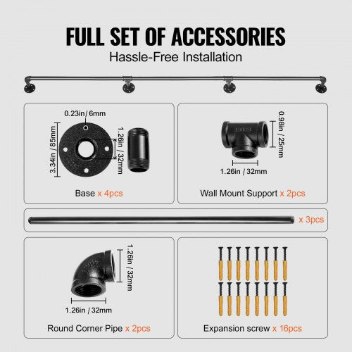 Pipe Stair Handrail 8FT Staircase Handrail 440LBS Load Capacity Carbon