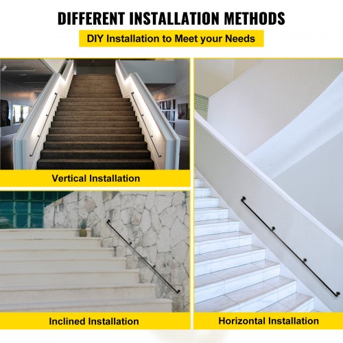 Pipe Stair Handrail 9FT Staircase Handrail 440LBS Load Capacity Carbon