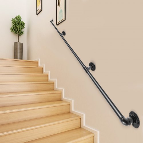 Pipe Stair Handrail 9FT Staircase Handrail 440LBS Load Capacity Carbon