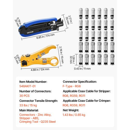 Coax Cable Crimper Kit Coaxial Cable Compression Kit with a Crimping Tool