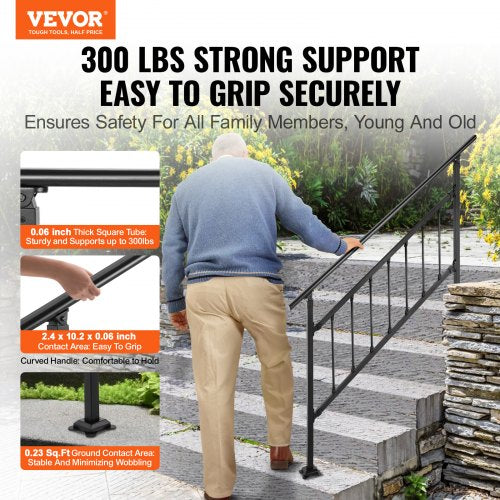 Outdoor Stair Railing Fits for 15 Steps Transitional Wrought Iron