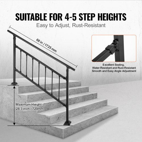 Outdoor Stair Railing Fits for 15 Steps Transitional Wrought Iron