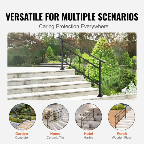 Outdoor Stair Railing Fits for 15 Steps Transitional Wrought Iron