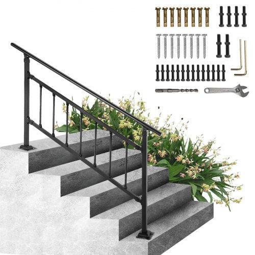 Outdoor Stair Railing Fits for 15 Steps Transitional Wrought Iron