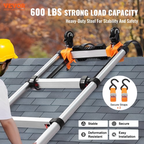 Ladder Roof Hook Stabilizer 2 Pack with Fixed Wheel Swivel Bar Steel – 9 INCH