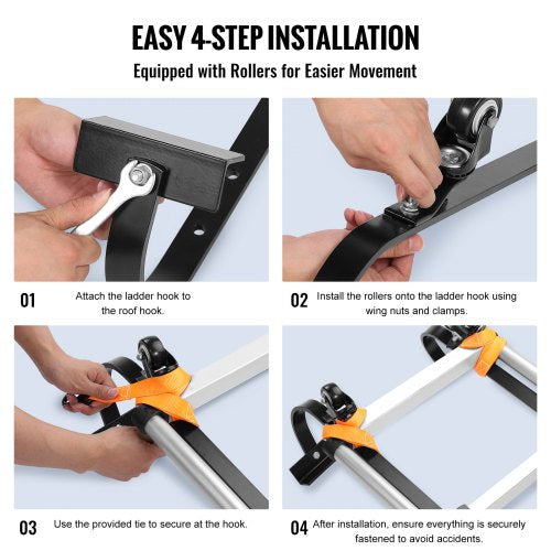 Ladder Roof Hook Stabilizer 2 Pack with Fixed Wheel Swivel Bar Steel – 9 INCH