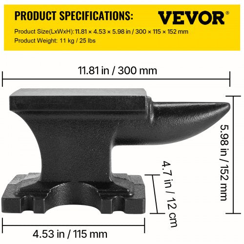 Cast Iron Anvil 25 Lbs11kg Single Horn Anvil with 68 x 3.5 inch
