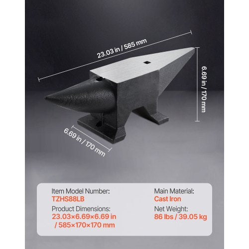 Cast Iron Anvil 86 Lbs Single Horn Anvil with Large Countertop and Stable