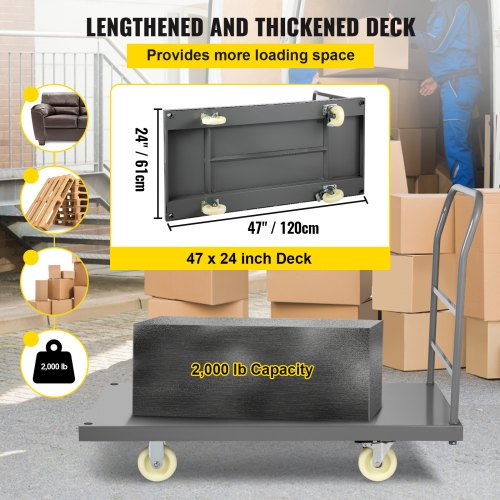 Flatbed Utility Cart Supports up to 2000 lbs Dimensions 47L x 24W x