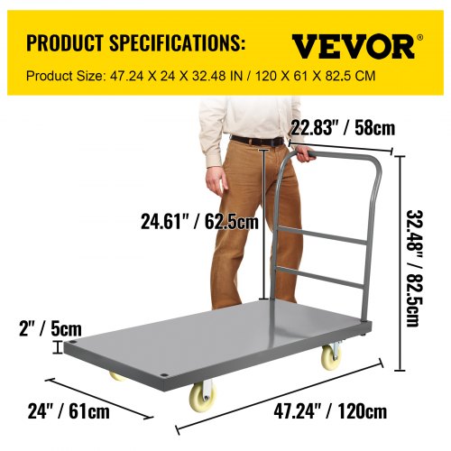 Flatbed Utility Cart Supports up to 2000 lbs Dimensions 47L x 24W x