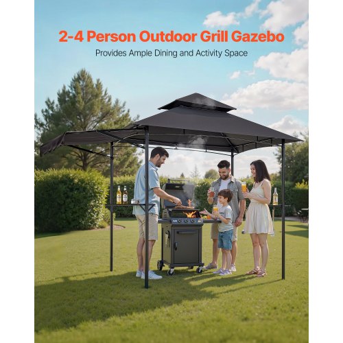 Grill Gazebo 8 x 5 ft DoubleTiered Top BBQ Gazebo with Extra Awning