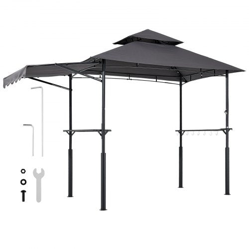 Grill Gazebo 8 x 5 ft DoubleTiered Top BBQ Gazebo with Extra Awning