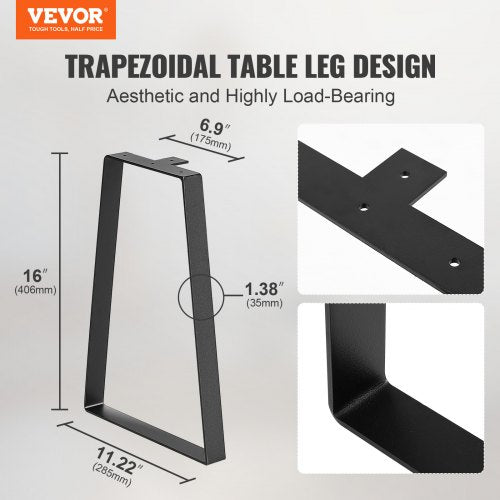 16 inch Trapezoid Steel Table Legs Replacement Furniture Legs Set of 2 for DIY