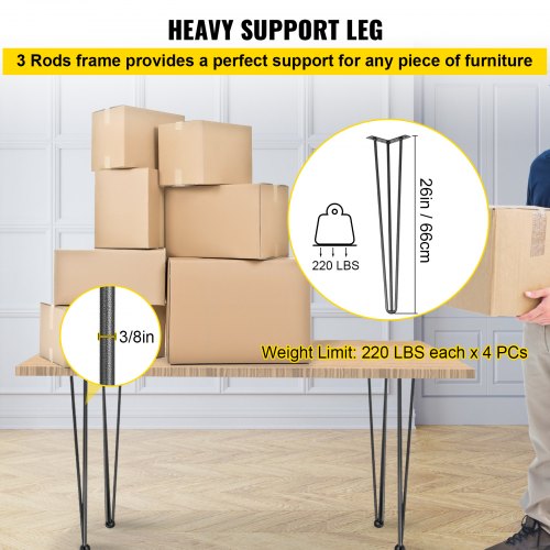 Hairpin Table Legs 26 Black Set of 4 Desk Legs 880lbs Load Capacity Each