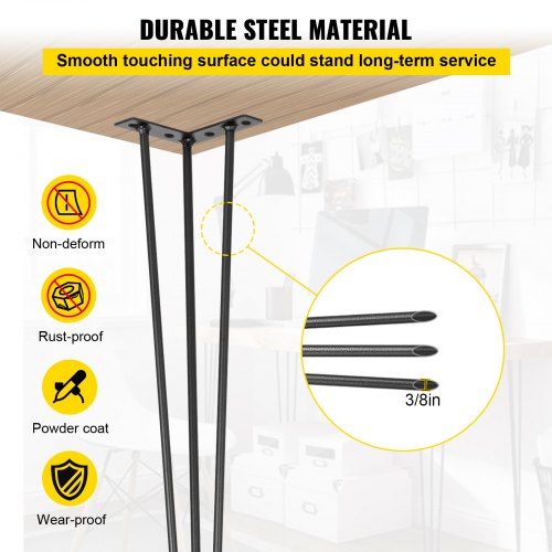 Hairpin Table Legs 26 Black Set of 4 Desk Legs 880lbs Load Capacity Each