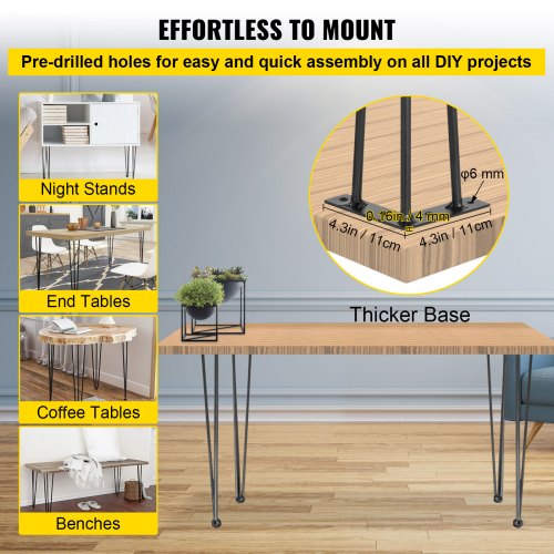 Hairpin Table Legs 26 Black Set of 4 Desk Legs 880lbs Load Capacity Each