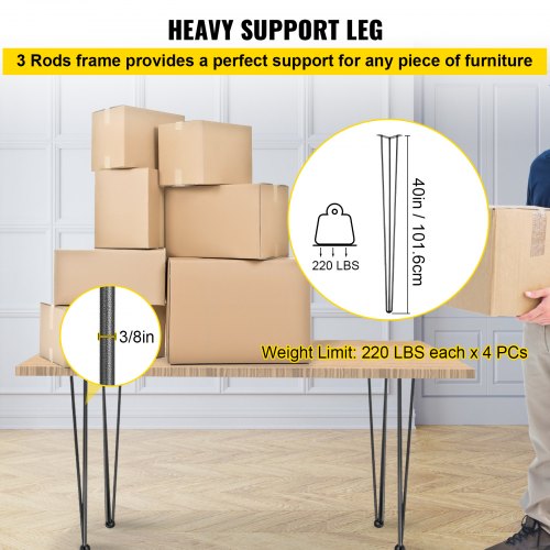 Hairpin Table Legs 40 Black Set of 4 Desk Legs 880lbs Load Capacity Each