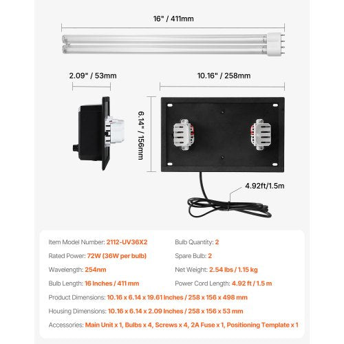 HVAC Air Purifier Whole House 72W 16inch UV UVC Light in Duct for Ac Air