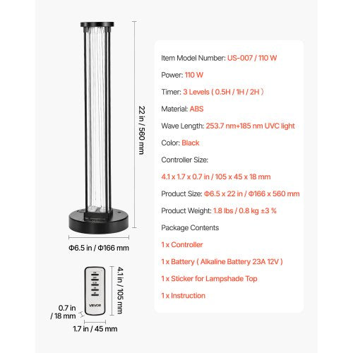 UV Light 110W Ultraviolet Lamp with Ozone Purifier UVC Lamp with 3060120