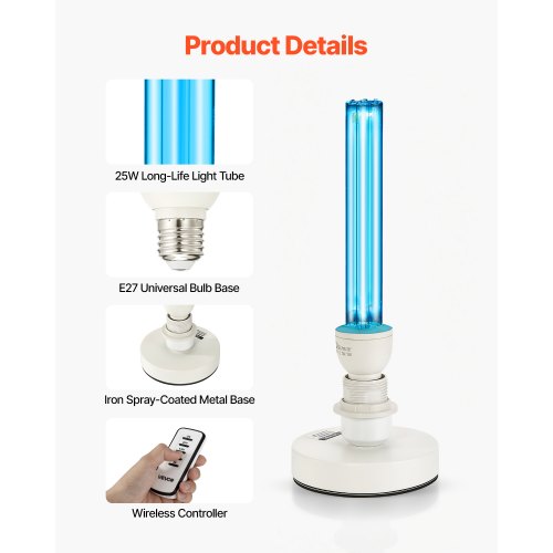 UV Light 25W Ultraviolet Lamp with Ozone Purifier Portable UVC Lamp with Ozone