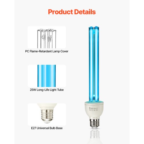 UV Light Bulb 2 Pack 25W Replacement Ultraviolet UVC Lamp with Ozone