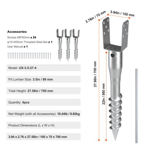 No Dig Ground Anchor 4 Pack 394 x 276 x 2756 in DIY Screw in Post Stake