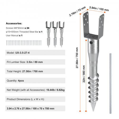 No Dig Ground Anchor 4 Pack 394 x 276 x 2756 in DIY Screw in Post Stake