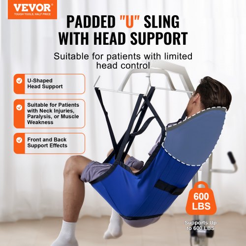Patient Lift Sling with Head Support MediumSize U Shape Divided Leg Sling 