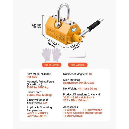 Permanent Magnetic Lifter 1320 lbs Pulling Capacity Heavy Duty N42