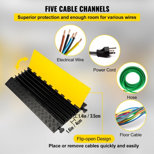 5 Channel Cable Protectors Extreme Rubber Cable Ramps Heavy Duty Protective